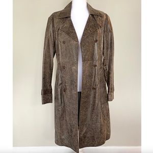 JUNE Brown Leather Trench Coat M